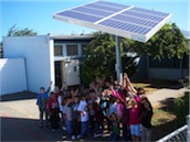Kids and solar panel.